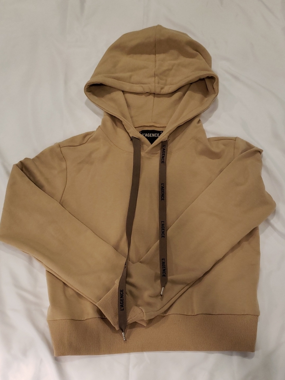 L'AGENCE Beige-Tan Pullover Hoodie with Branded Drawstrings